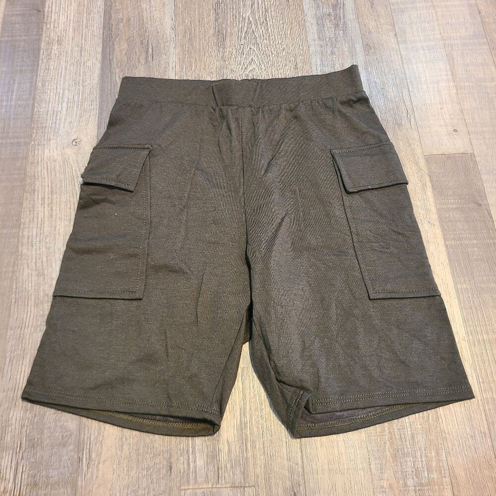 Fashion nova small womens sage biker athletic shorts with cargo pockets